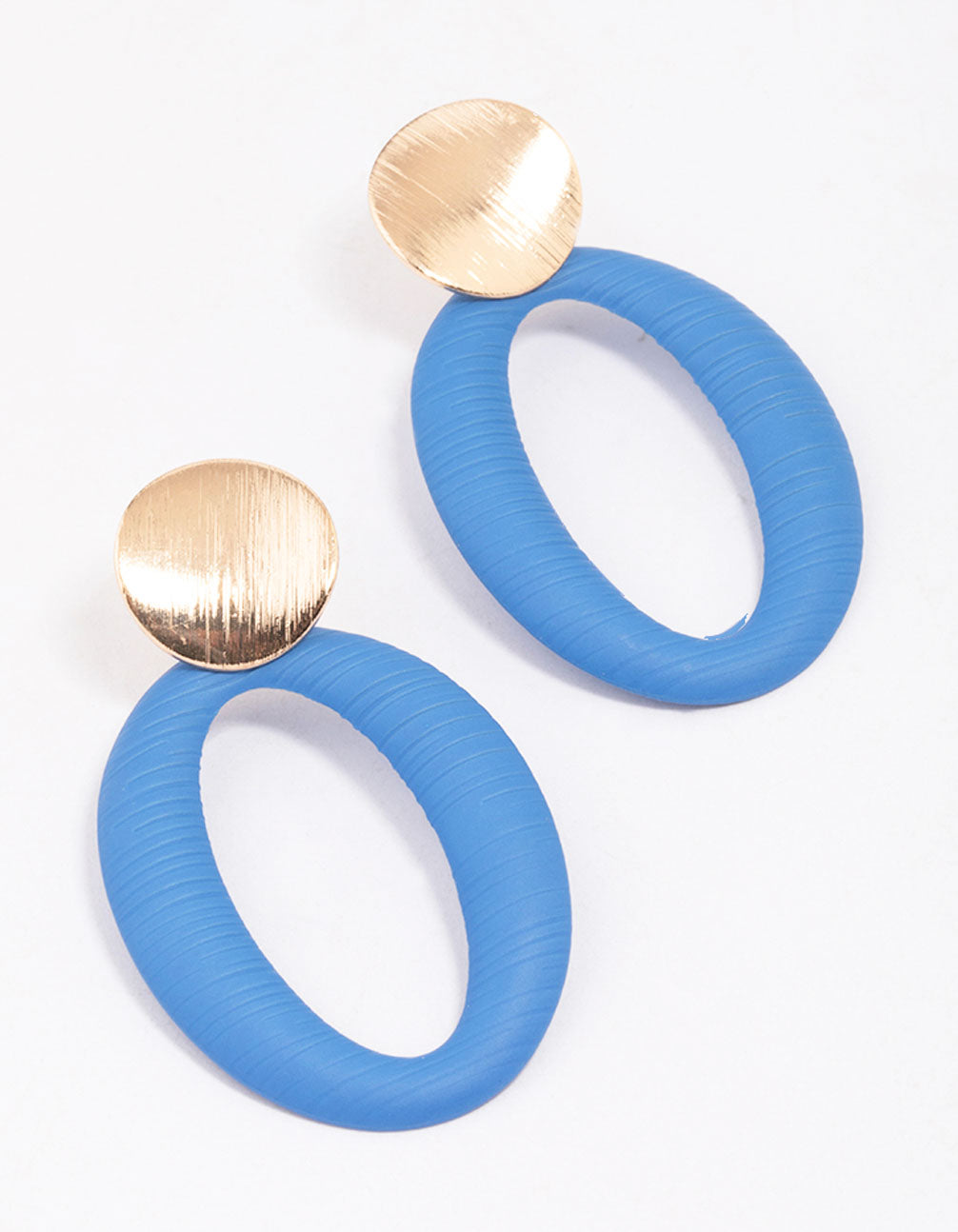 & Blue Disc Textured Oval Earrings