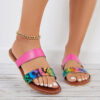 Women Flat Sandals Open Toe Slides Multicolor Straps Slippers
