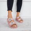Rhinestone Velcro Platform Slides Slip on Flat Sandals Slippers