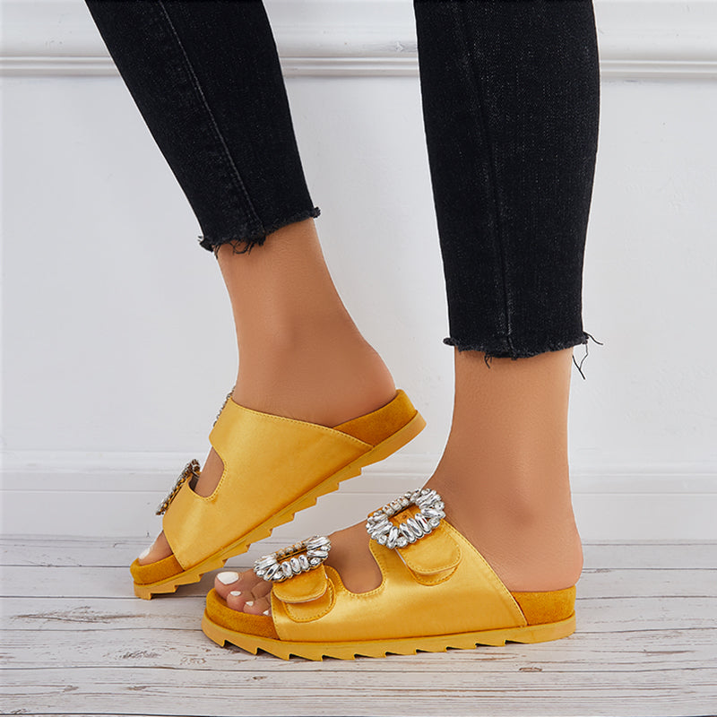 Rhinestone Velcro Platform Slides Slip on Flat Sandals Slippers - Image 7