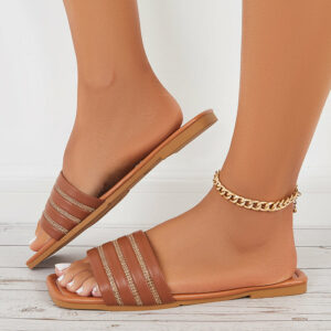 Square Toe Flat Sandals Slip On Mule Slippers Slide Shoes