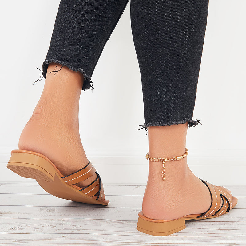 Summer Flat Sandals Backless Slides Cross Criss Strap Slippers - Image 5