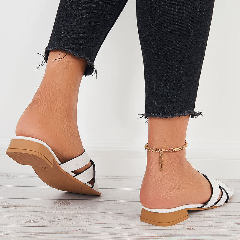 Summer Flat Sandals Backless Slides Cross Criss Strap Slippers - Image 10