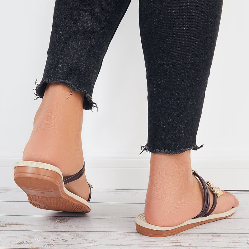 Slip on Butterfly Toe Ring Flat Sandals Flip Flops with Clip Toe - Image 6