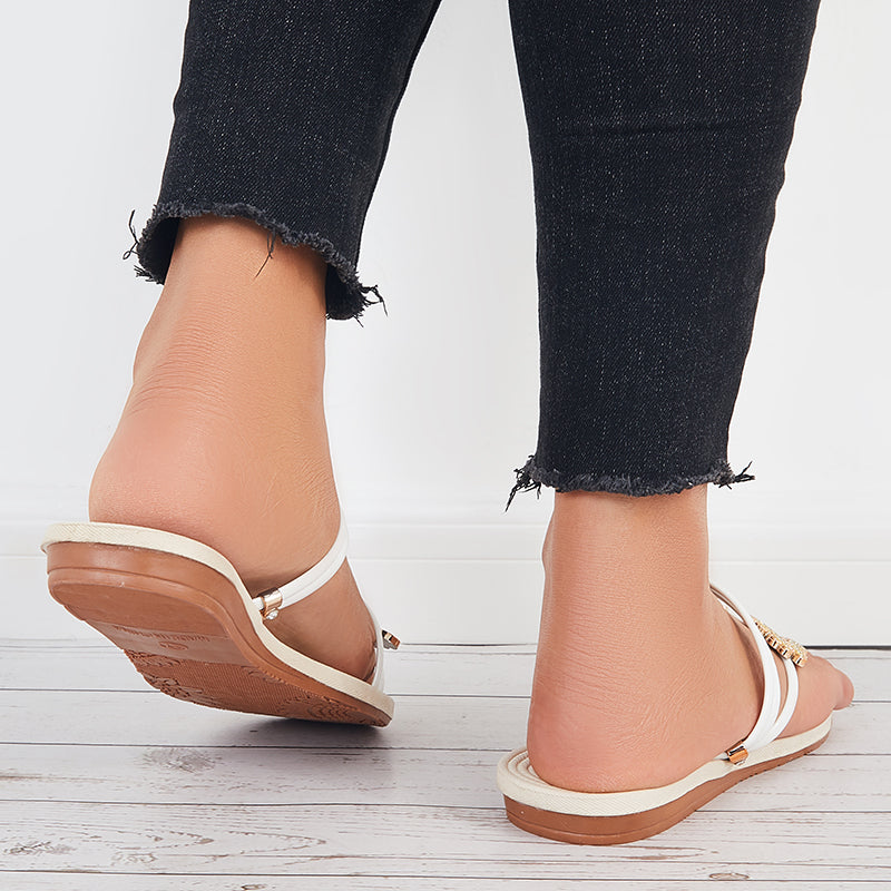 Slip on Butterfly Toe Ring Flat Sandals Flip Flops with Clip Toe - Image 12