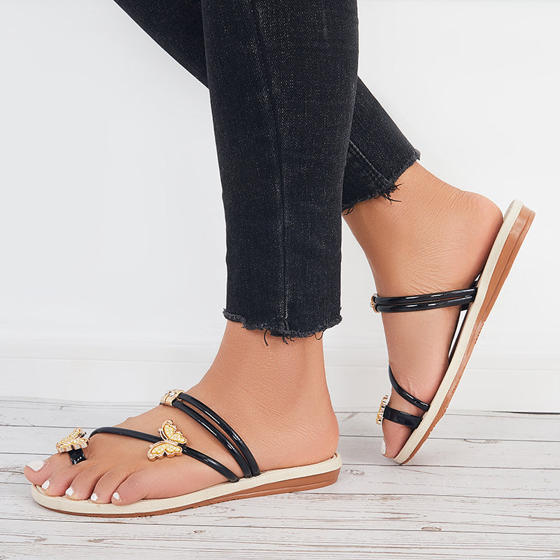 Slip on Butterfly Toe Ring Flat Sandals Flip Flops with Clip Toe - Image 14