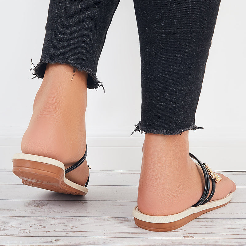 Slip on Butterfly Toe Ring Flat Sandals Flip Flops with Clip Toe - Image 18