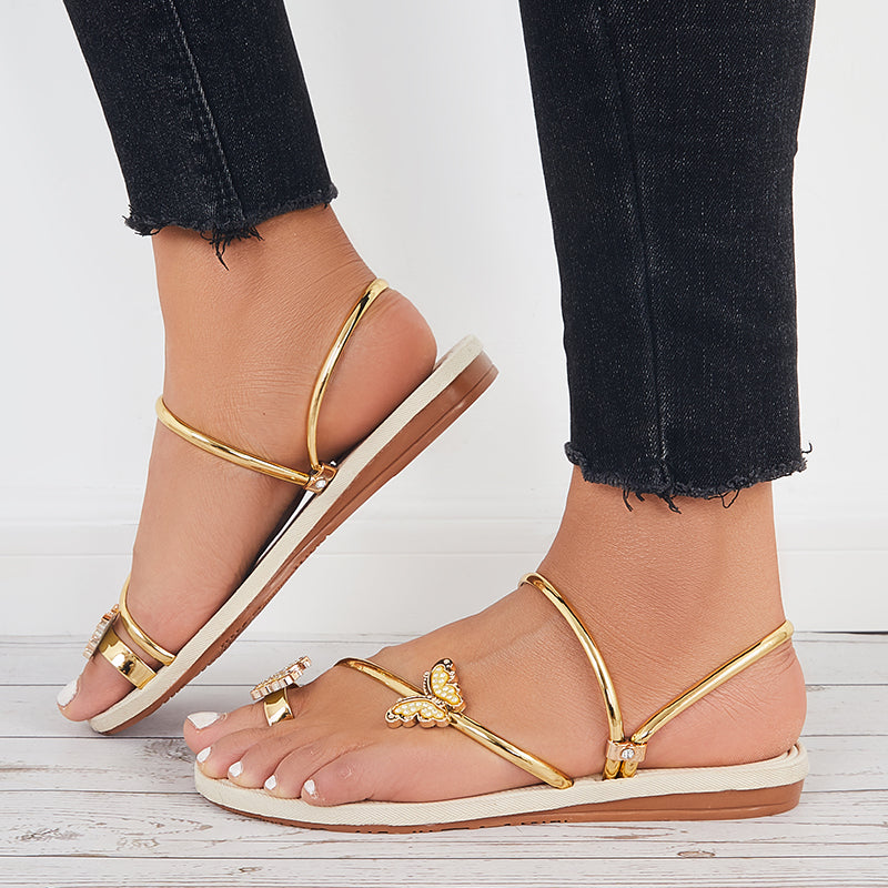 Slip on Butterfly Toe Ring Flat Sandals Flip Flops with Clip Toe - Image 19