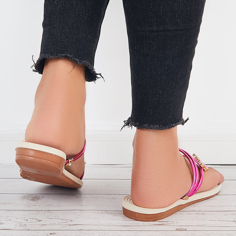 Slip on Butterfly Toe Ring Flat Sandals Flip Flops with Clip Toe - Image 30