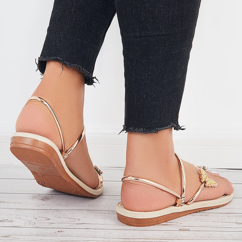 Slip on Butterfly Toe Ring Flat Sandals Flip Flops with Clip Toe - Image 42