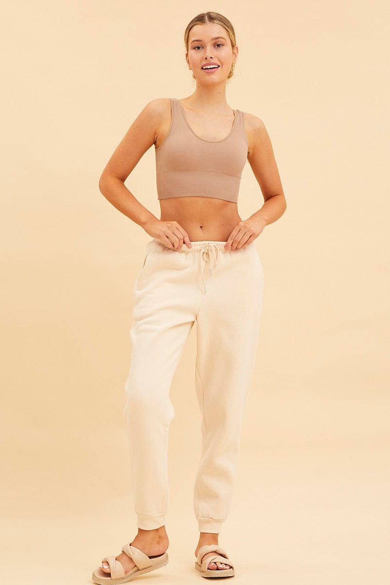 Beige Seamless Tank Top Scoop Neck Rib Crop - Image 2