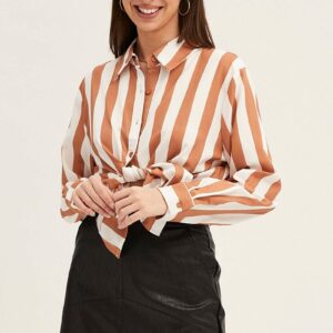 Camel Shirt Long Sleeve Collared Button Up Longline