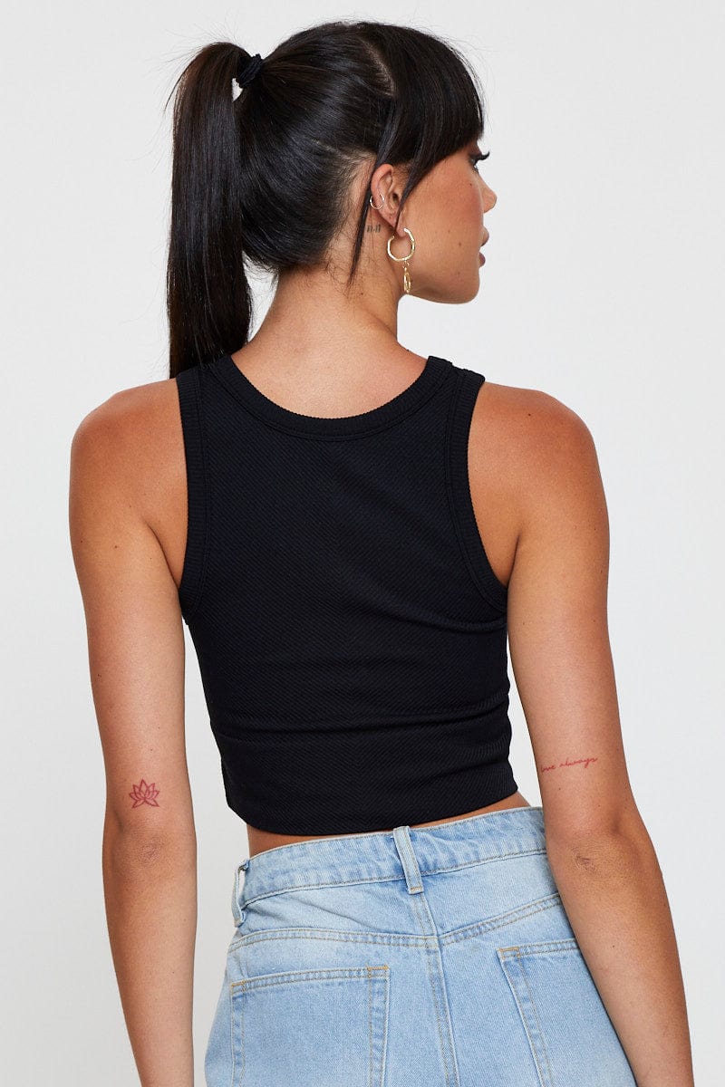 Black Tank Top Sleeveless Crew Neck Seamless - Image 5